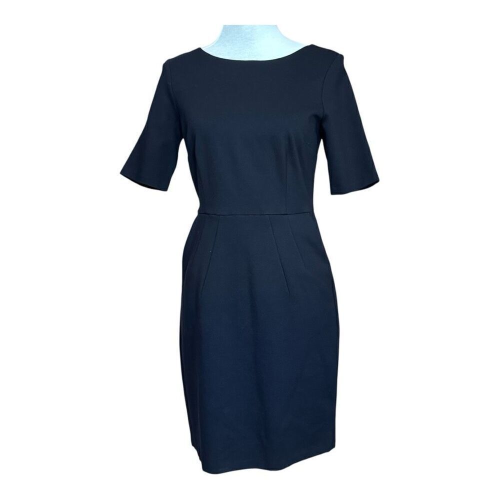 LANDS END Black Short Sleeves Sheath Dress w/ Slanted Pockets-size 6P